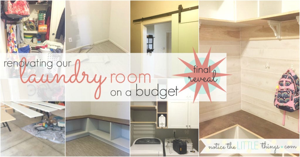 renovate your laundry room on a budget. this is the final reveal. see how we saved thousands on our laundry room renovation. #noticethelittlethings #noticethelittlethingsdiy #farmhouselaundryroom #laundryroominspiration #laundryroomideas #laundryroomstorage #mudroomideas #mudroom storage #mudroominspiration #farmhousemudroom #laundryroombuiltins #mudroombuiltins #renovatingonabudget #mudroom #laundryroom